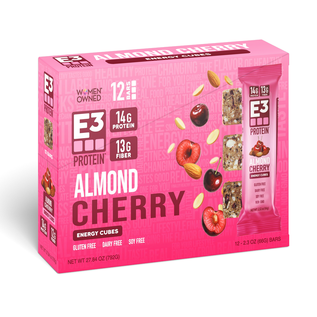 Almond Cherry E3 Energy Cubes | High-Fiber, All-Natural Protein Bars (12 bars)