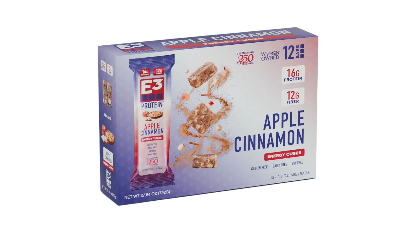 Apple Cinnamon E3 Energy Cubes | High-Fiber, All-Natural Protein Bars (12 bars)