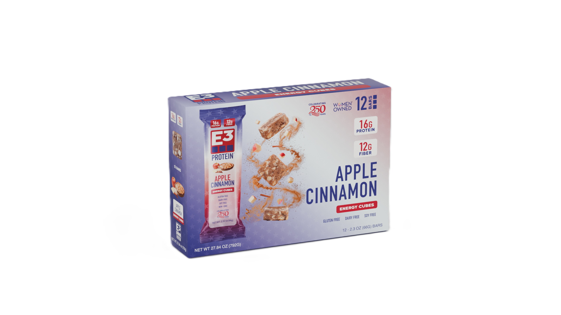Apple Cinnamon E3 Energy Cubes | High-Fiber, All-Natural Protein Bars (12 bars)
