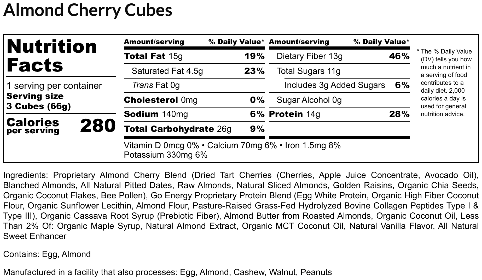 Almond Cherry E3 Energy Cubes | High-Fiber, All-Natural Protein Bars (12 bars)