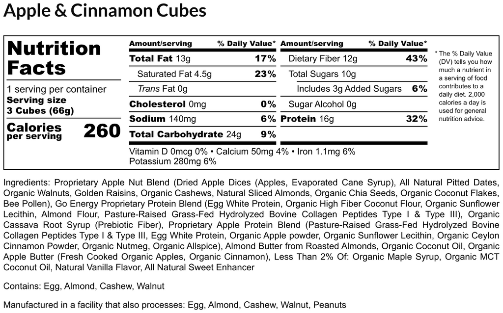 Apple Cinnamon E3 Energy Cubes | High-Fiber, All-Natural Protein Bars (12 bars)