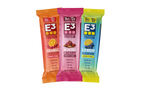 E3 Protein bars by E3 Energy Cubes showing the bars that are included in the fruit fanatic variety packLeft to right, orange cranberry, almond cherry, and lemon blueberry
