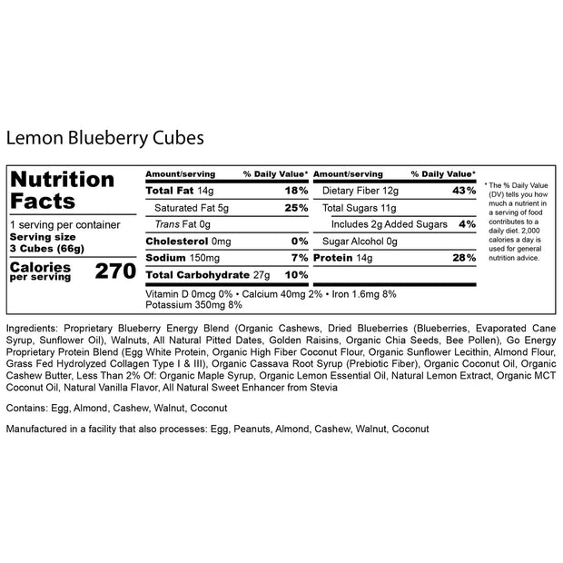 Lemon Blueberry E3 Energy Cubes - Protein Bars (12 bars)