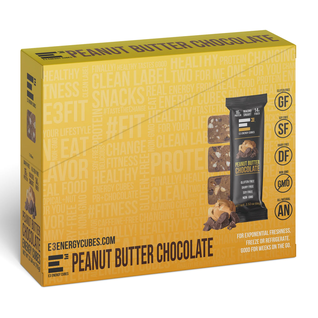 Peanut Butter & Chocolate E3 Energy Cubes - Protein Bars (12 bars)