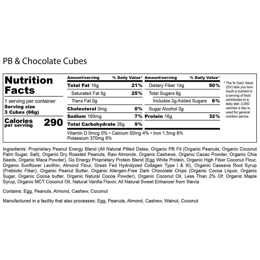 Peanut Butter & Chocolate E3 Energy Cubes - Protein Bars (12 bars)