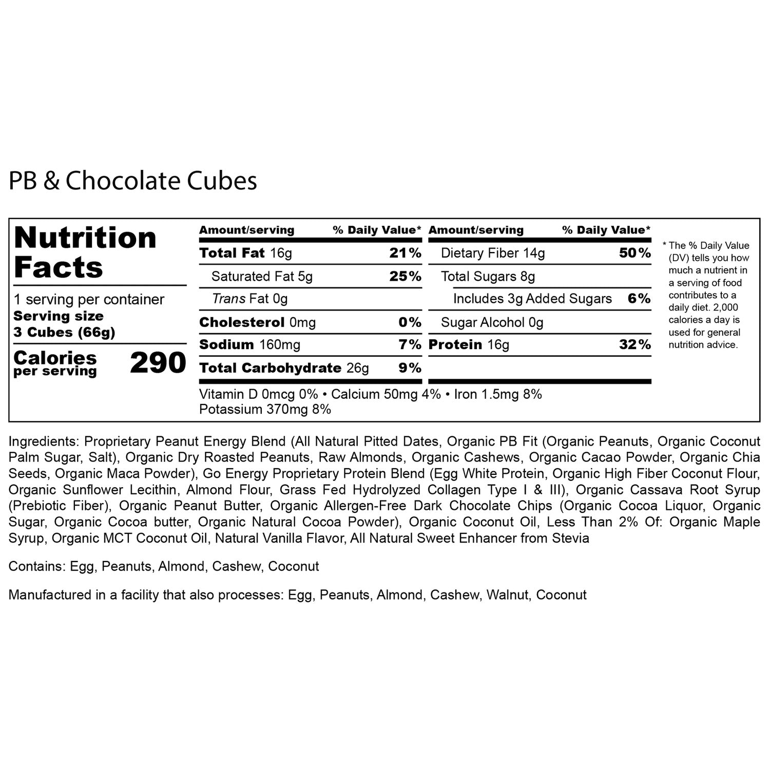 Peanut Butter & Chocolate E3 Energy Cubes - Protein Bars (12 bars)