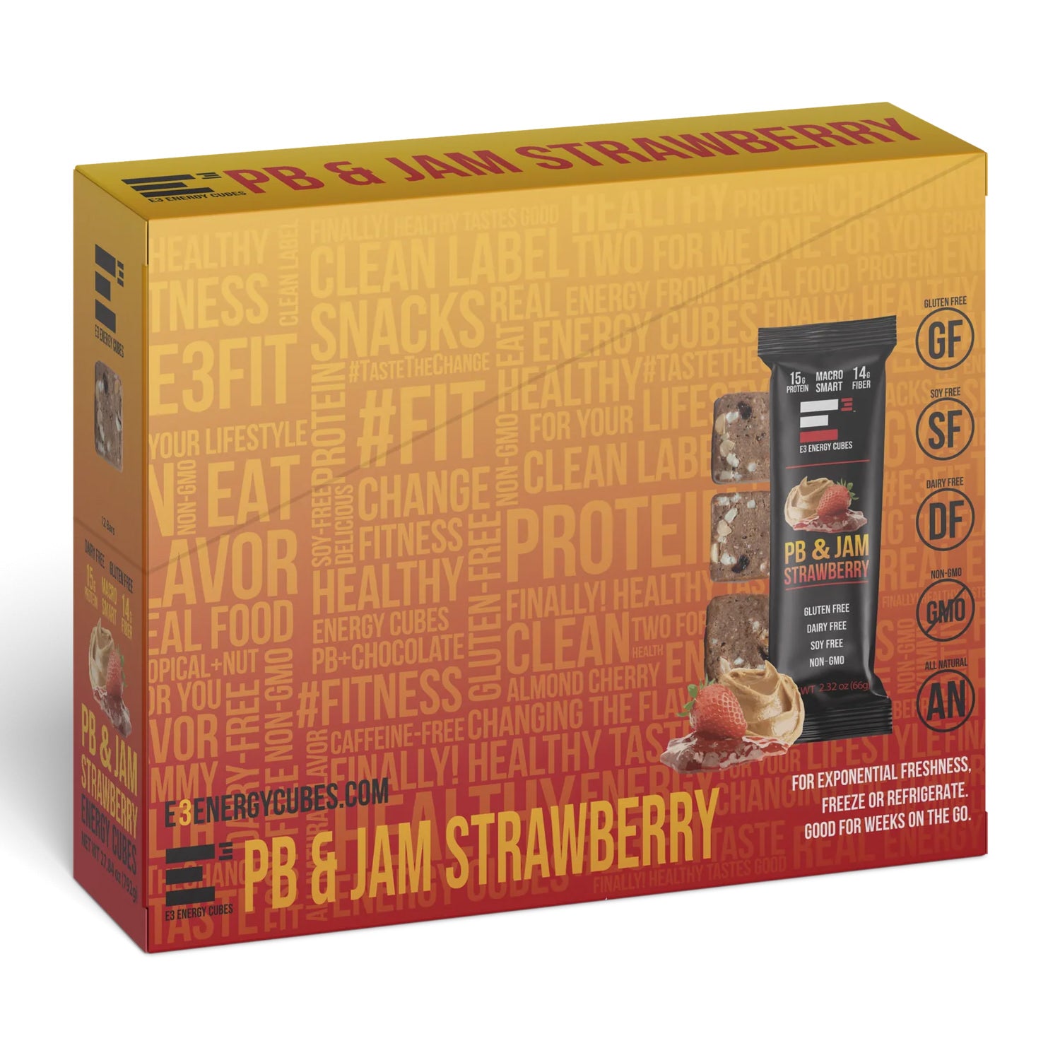 PB & Jam - Strawberry E3 Energy Cubes - Protein Bars (12 bars)