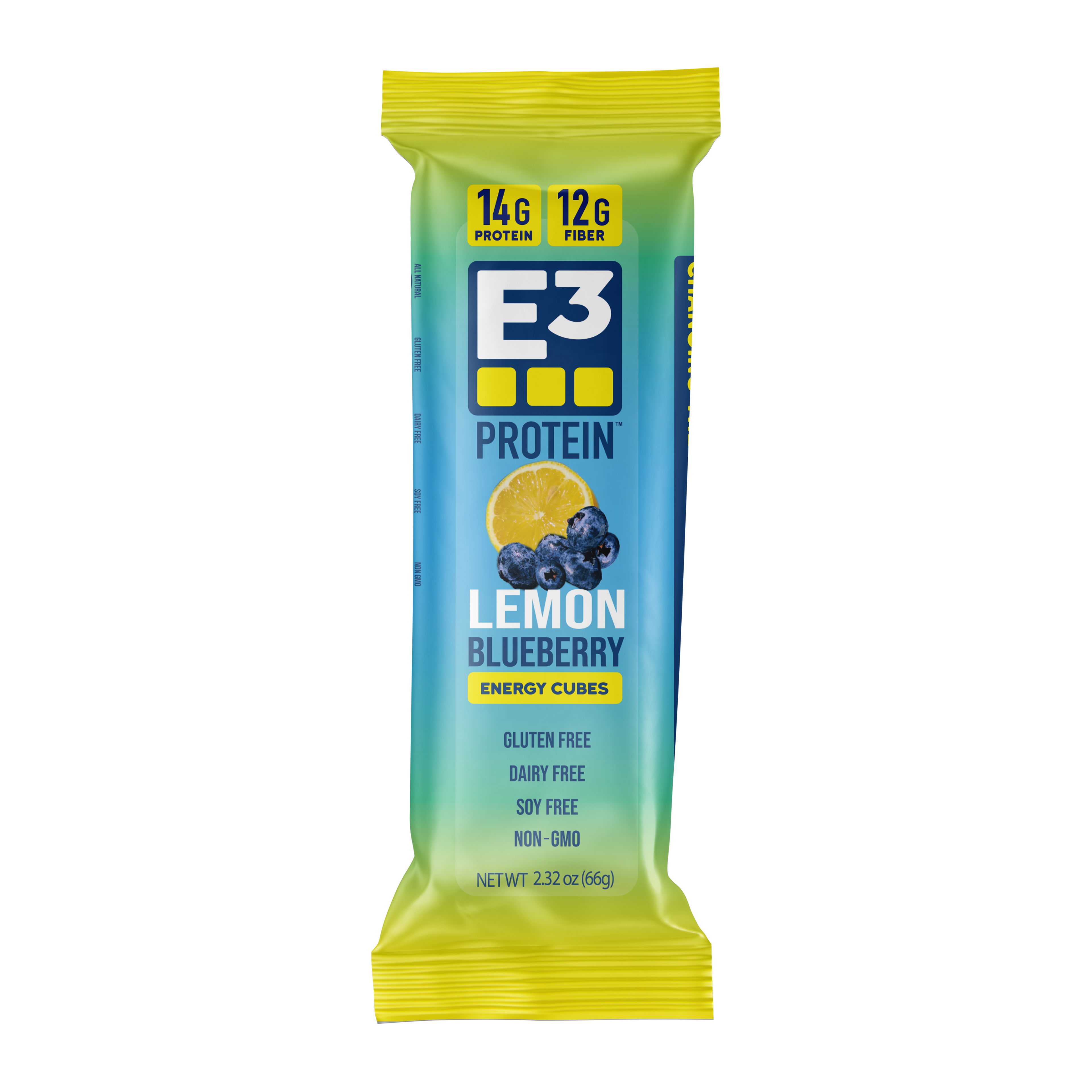 Lemon Blueberry E3 Energy Cubes | High-Fiber, All-Natural Protein Bars (12 bars)