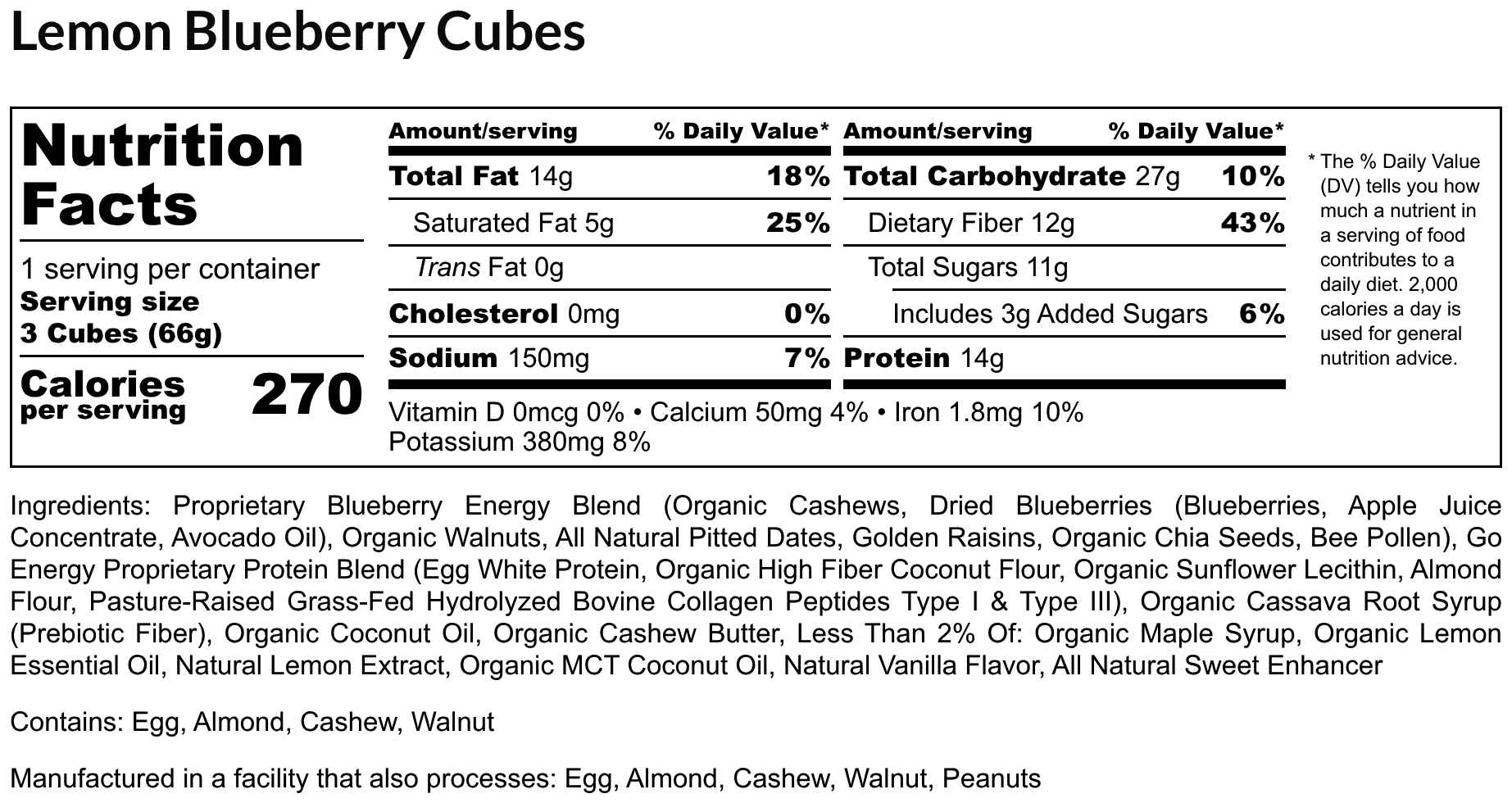 Lemon Blueberry E3 Energy Cubes | High-Fiber, All-Natural Protein Bars (12 bars)