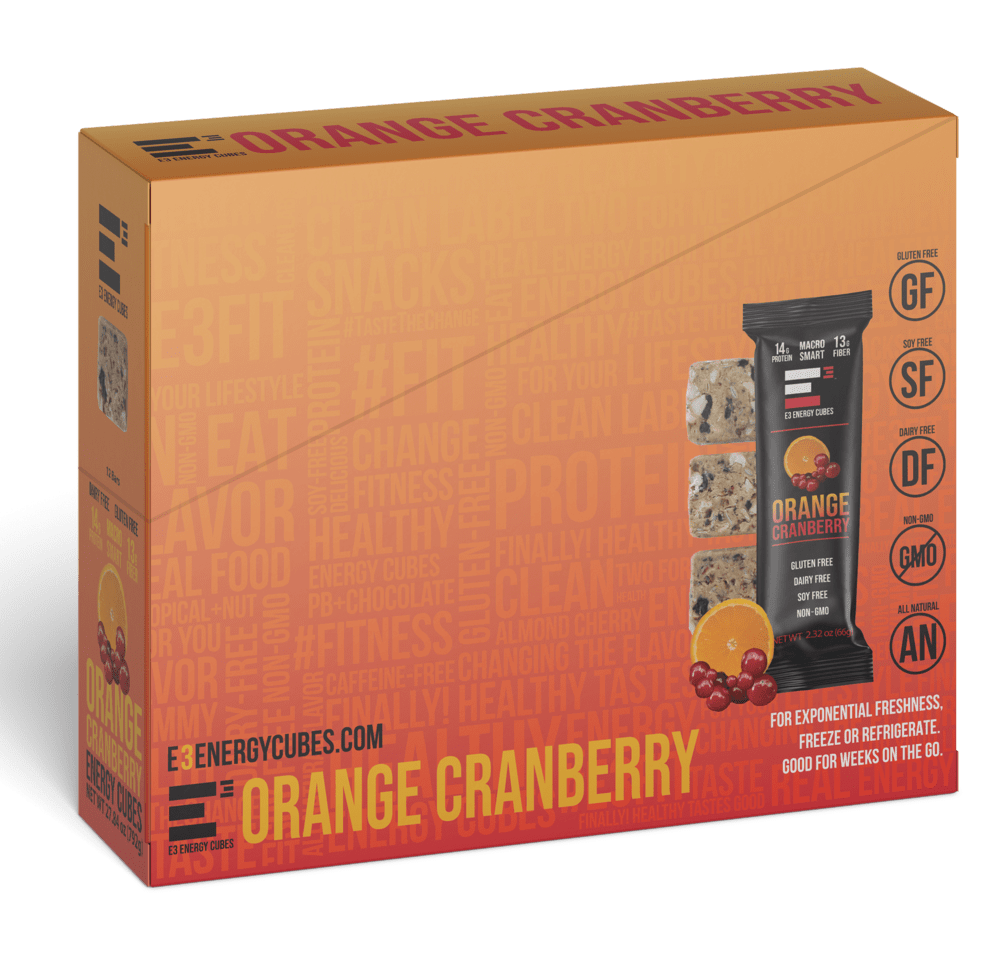Orange Cranberry E3 Energy Cubes - Protein Bars (12 bars)