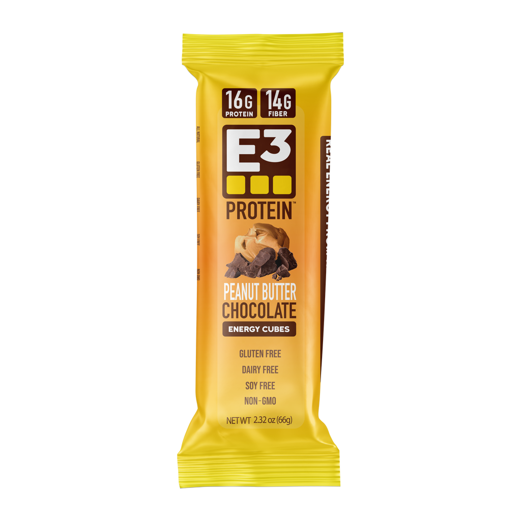 Peanut Butter & Chocolate E3 Energy Cubes | High-Fiber, All-Natural Protein Bars (12 bars)
