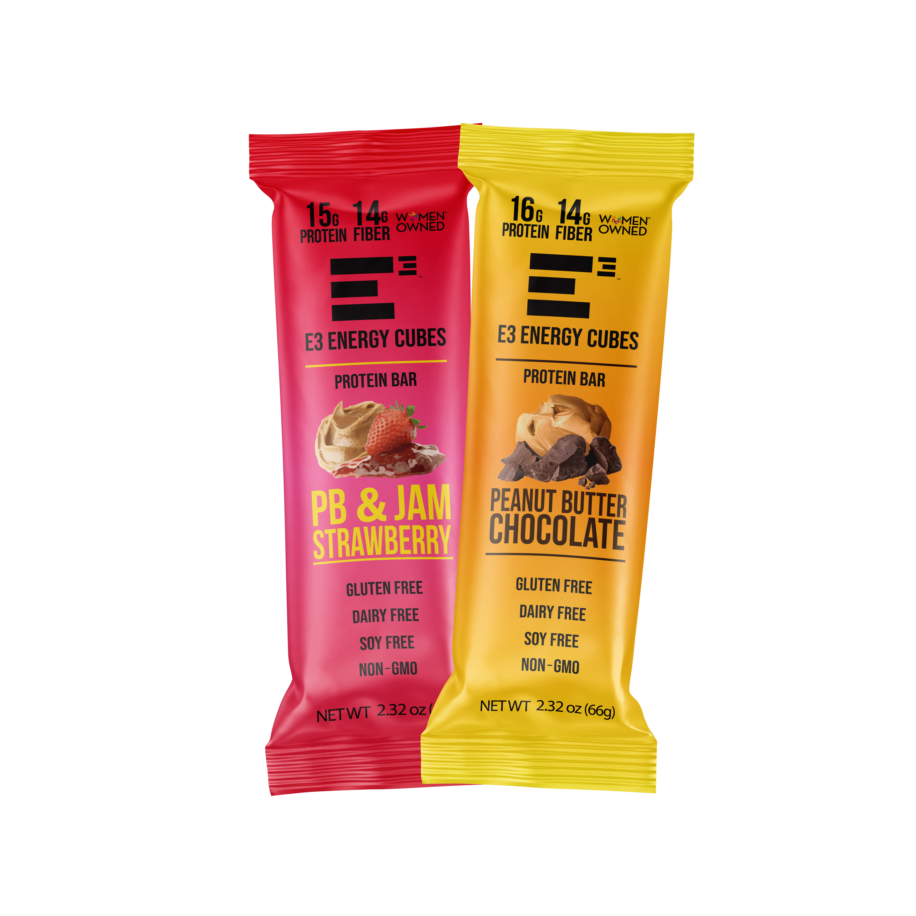 E3 Protein peanut butter lovers variety pack, Peanut butter chocolate and Peanut Butter and Strawberry Jam flavored Protein bars.