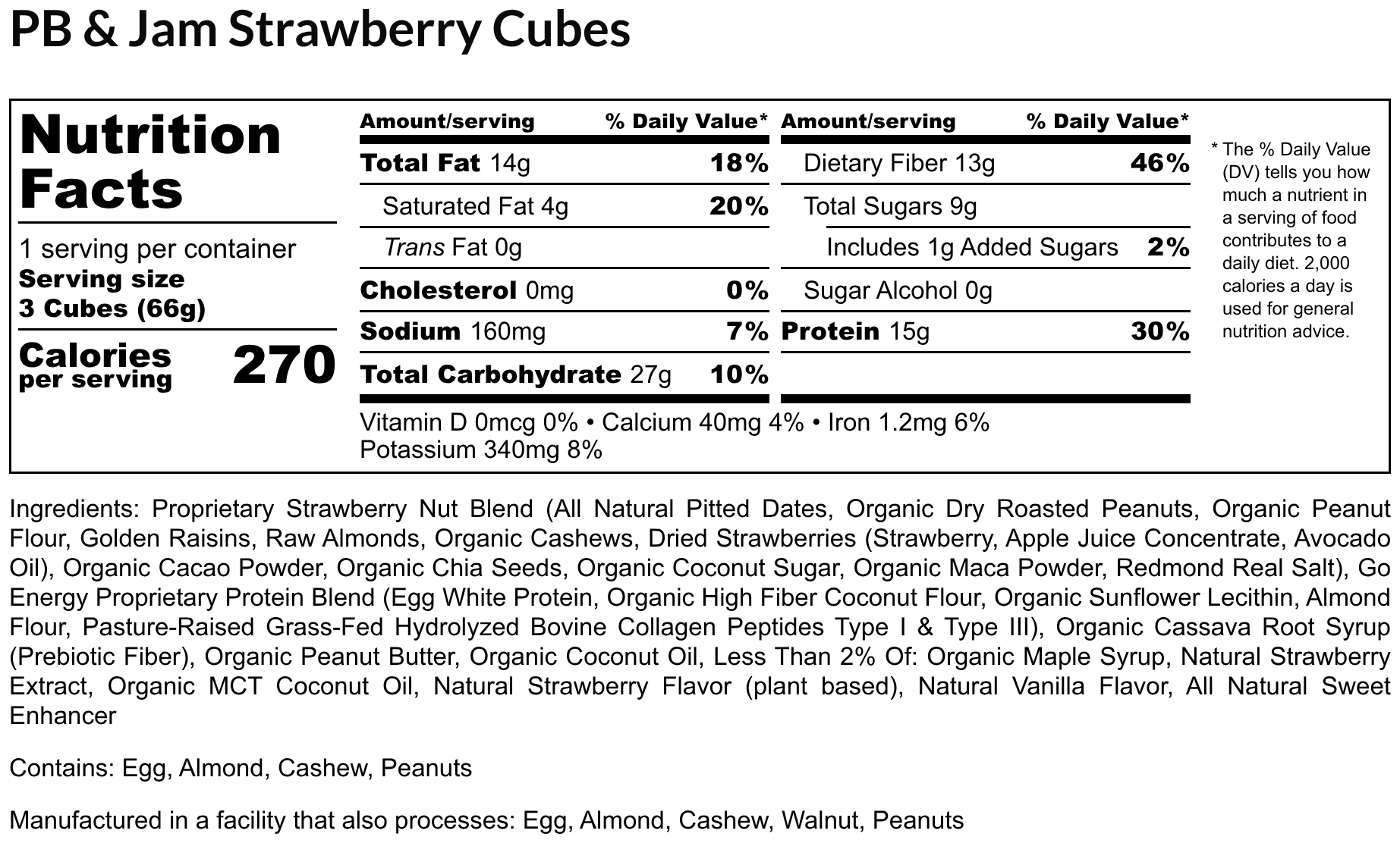 PB & Jam Strawberry E3 Energy Cubes | High-Fiber, All-Natural Protein Bars (12 bars)