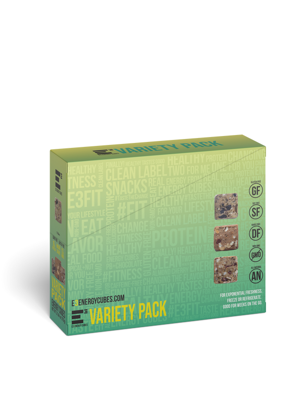 green and yellow variety pack box e3 protein bars, mixed variety pack of 12 